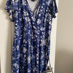 Fortune + Ivy Navy Roanne Faux Wrap Knit Dress 1X